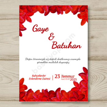Kırmızı Çiçekli 10X15 Davetiye online tasarla