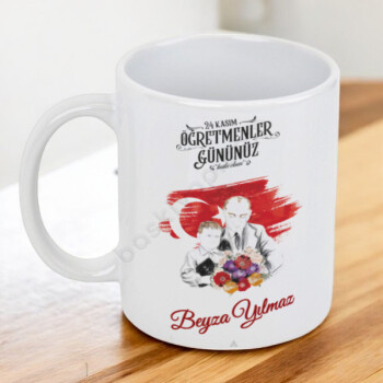Kişiye Özel Atatürk Tasarımlı Öğretmenler Günü Kupası online tasarla