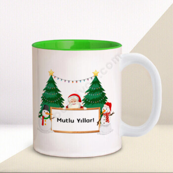 Kişiye Özel Baskılı İçi Yeşil Yeni Yıl Tasarımlı Kupa online tasarla