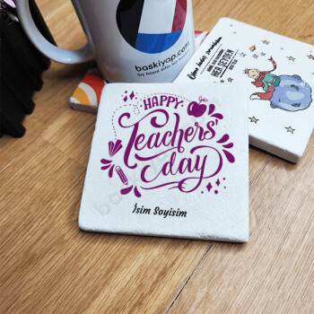 Kişiye Özel Happy Teachers Day Tasarımlı Taş Bardak Altlığı online tasarla
