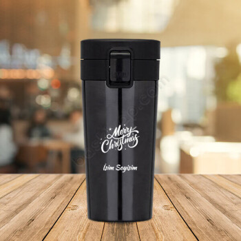 Kişiye Özel "Merry Christmas Tasarımlı Siyah Çelik Termos online tasarla