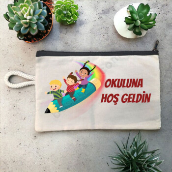 Kişiye Özel Okuluna Hoş Geldin Baskılı Bez Kalemlik online tasarla