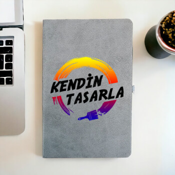 Kişiye Özel Tarihsiz Çizgili Gri Ajanda/Defter 13X21Cm online tasarla