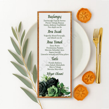 Kişiye Özel  Yeşil Güllü Dikdörtgen Menü Kartı online tasarla