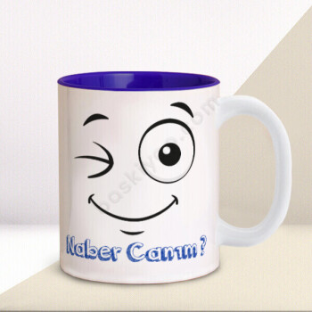 Komik Yüz Tasarımlı Lacivert Kupa online tasarla