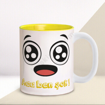 Komik Yüz Tasarımlı Sarı Kupa online tasarla