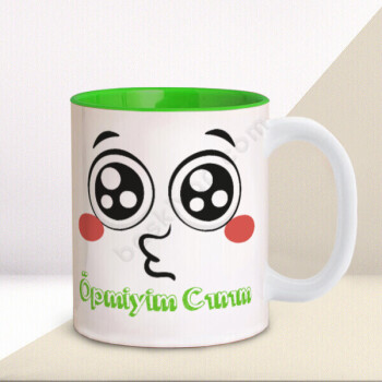 Komik Yüz Tasarımlı Yeşil Kupa online tasarla