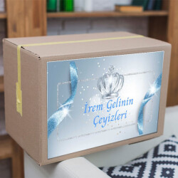 Kraliçe Taçlı Mavi Çeyiz Etiketi online tasarla