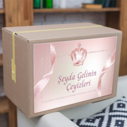 Kraliçe Taçlı Pembe Çeyiz Etiketi online tasarla