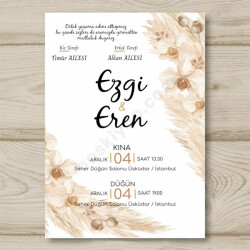 Krem Çiçekli Davetiye online tasarla