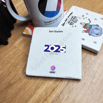 Kurumsal Yeni Yıl Promosyonu Doğal Taş Bardak Altlığı online tasarla