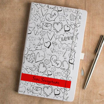 Love Desenli Beyaz Ajanda online tasarla