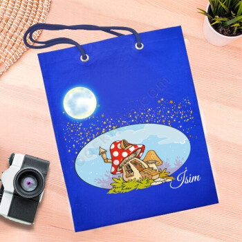 Mantar Tasarımlı Mavi Bez Çanta online tasarla