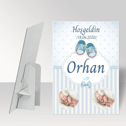Mavi Ayakkabılı Baby Shower Ayaklı Pano online tasarla