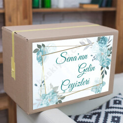Mavi Çiçekli Çeyiz Etiketi online tasarla