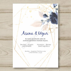 Mavi Çiçekli Davetiye 10X15 online tasarla