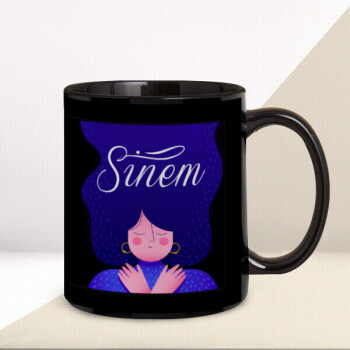 Mavi Kız Figürlü Kişiye Özel Siyah Kupa Bardak online tasarla