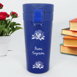 Çiçek Tasarımlı Mavi Termos online tasarla