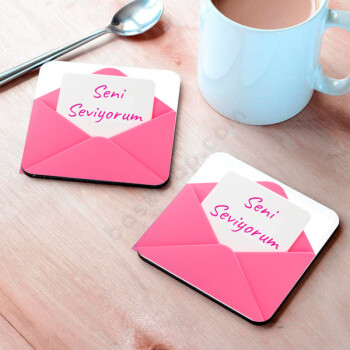 Mektup Desenli Bardak Altlığı online tasarla