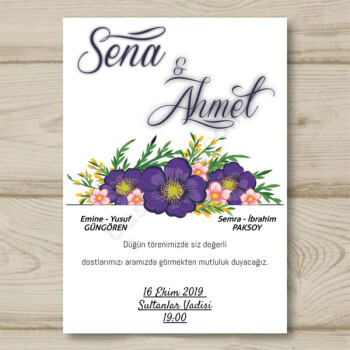 Menekşe Tasarımlı Davetiye 10X15 online tasarla