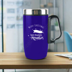 Merry Christmas Tasarımlı Mavi Termos online tasarla
