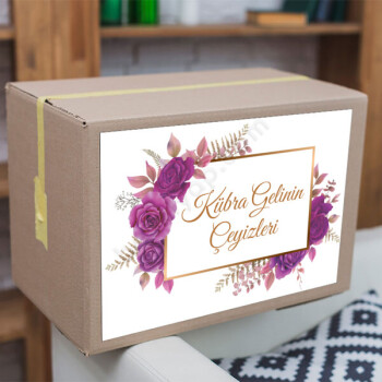 Mor Çerçeveli Çeyiz Etiketi online tasarla