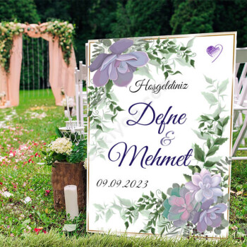 Mor Çiçekli Ayaklı Pano online tasarla