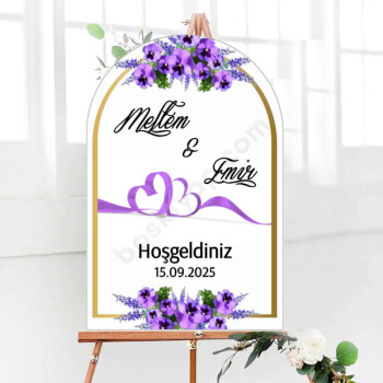 Mor Menekşeli Oval Kesim Karşılama Panosu online tasarla