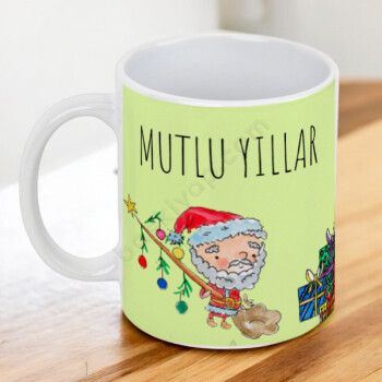 Noel Baba Ve Geyik Tasarımlı Kupa Bardak online tasarla