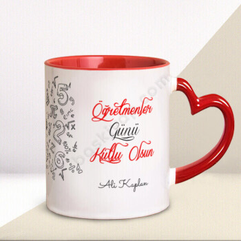 Öğretmen Kalp Saplı Kırmızı Kupa online tasarla