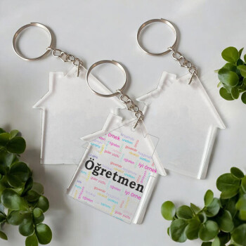 Öğretmenim İçin Ev Şekilli Akrilik Pleksi Anahtarlık online tasarla