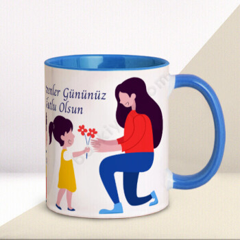 Öğretmenler Günü Hediyesi Mavi Kupa Bardak online tasarla