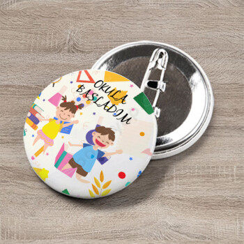 Okulda İlk Gün Baskılı Buton Rozet online tasarla