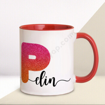 P Harfi Kırmızı Kupa Bardak online tasarla