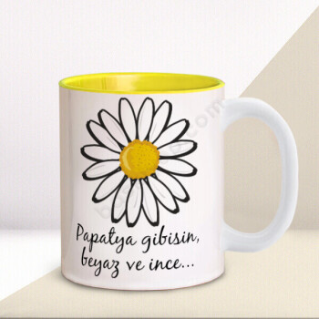 Papatya Tasarımlı İçi Sarı Kupa online tasarla
