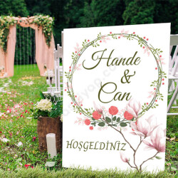 Pembe Çiçekli Ayaklı Pano online tasarla