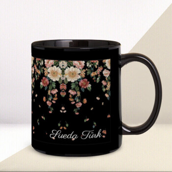 Pembe Çiçekli İsme Özel Siyah Kupa Bardak online tasarla