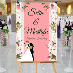 Pembe Çiçekli Söz Nişan Çeyiz Afişi online tasarla