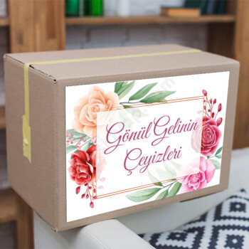 Pembe Sarı Çiçekli Çeyiz Etiketi online tasarla