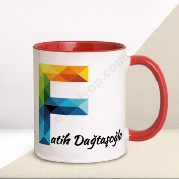 Renkli F Harfi Tasarım Baskılı Kupa online tasarla