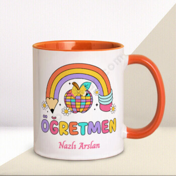 Renkli Öğretmen Tasarımlı Turuncu Kupa Bardak online tasarla