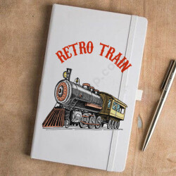 Retro Train Tasarım Beyaz Defter Ajanda online tasarla