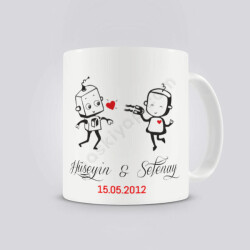 Robot Aşıklar Temalı Kendin Tasarla Baskılı Kupa Bardak online tasarla