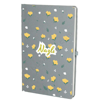 Sarı Çiçek Tasarımlı Gri Ajanda online tasarla