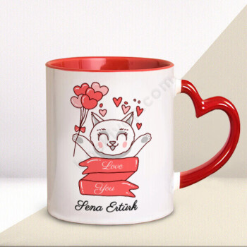 Sevgililer Günü Kedili Tasarım Kupa online tasarla