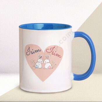 Sevgililer Günü Tavşanlı Mavi Kupa Bardak online tasarla