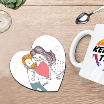 Sevgililer Gününe Özel Kalpli Bardak Altlığı online tasarla