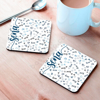 Sevgiliye Mavi Love Baskılı Bardak Altlığı online tasarla