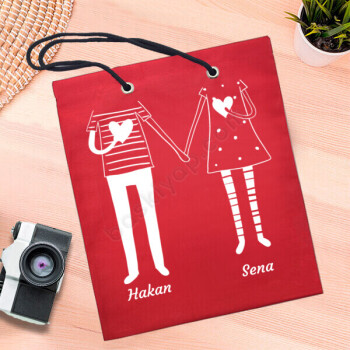 Sevgiliye Özel Kırmızı Bez Çanta online tasarla