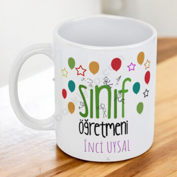 Sınıf Öğretmeni Balon Tasarımlı Beyaz Kupa Bardak online tasarla